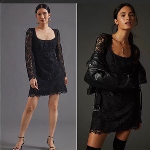 Anthropologie Maeve Embroidered Lace Dress Black Mini Rare Size 14